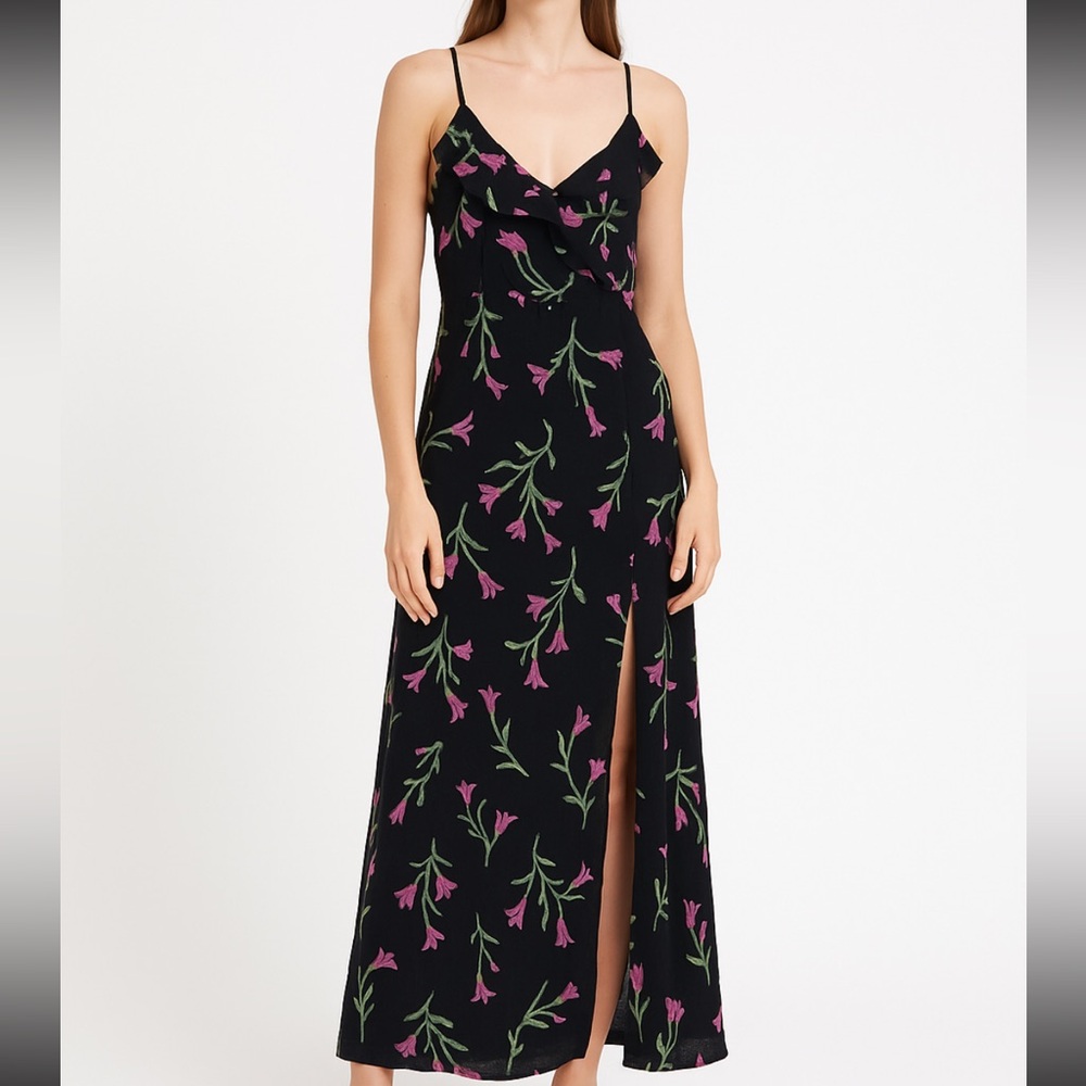 Vtg Eclipse Maxi Dress XS Dark Romantic Floral Tulip Ruffle Coquette Garden Girl